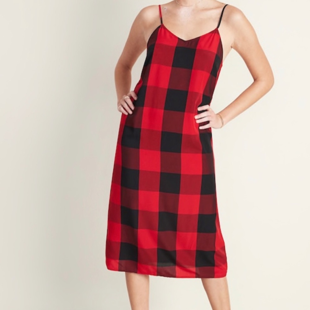 Old navy red buffalo check midi NWT